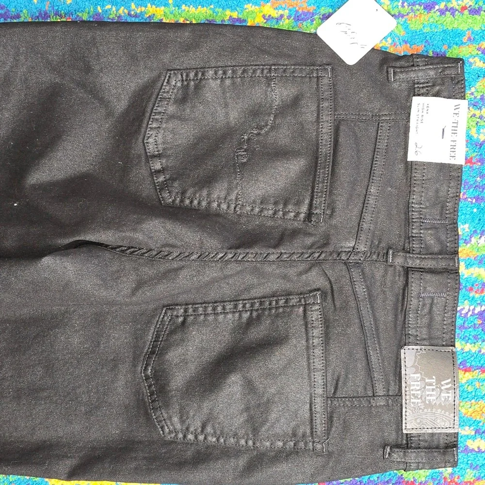 NWT We The Free Xena Jeans Black Coated Slim Straight‎ High Rise Women 26